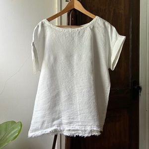 Linen Fringe Hem Top, Off White